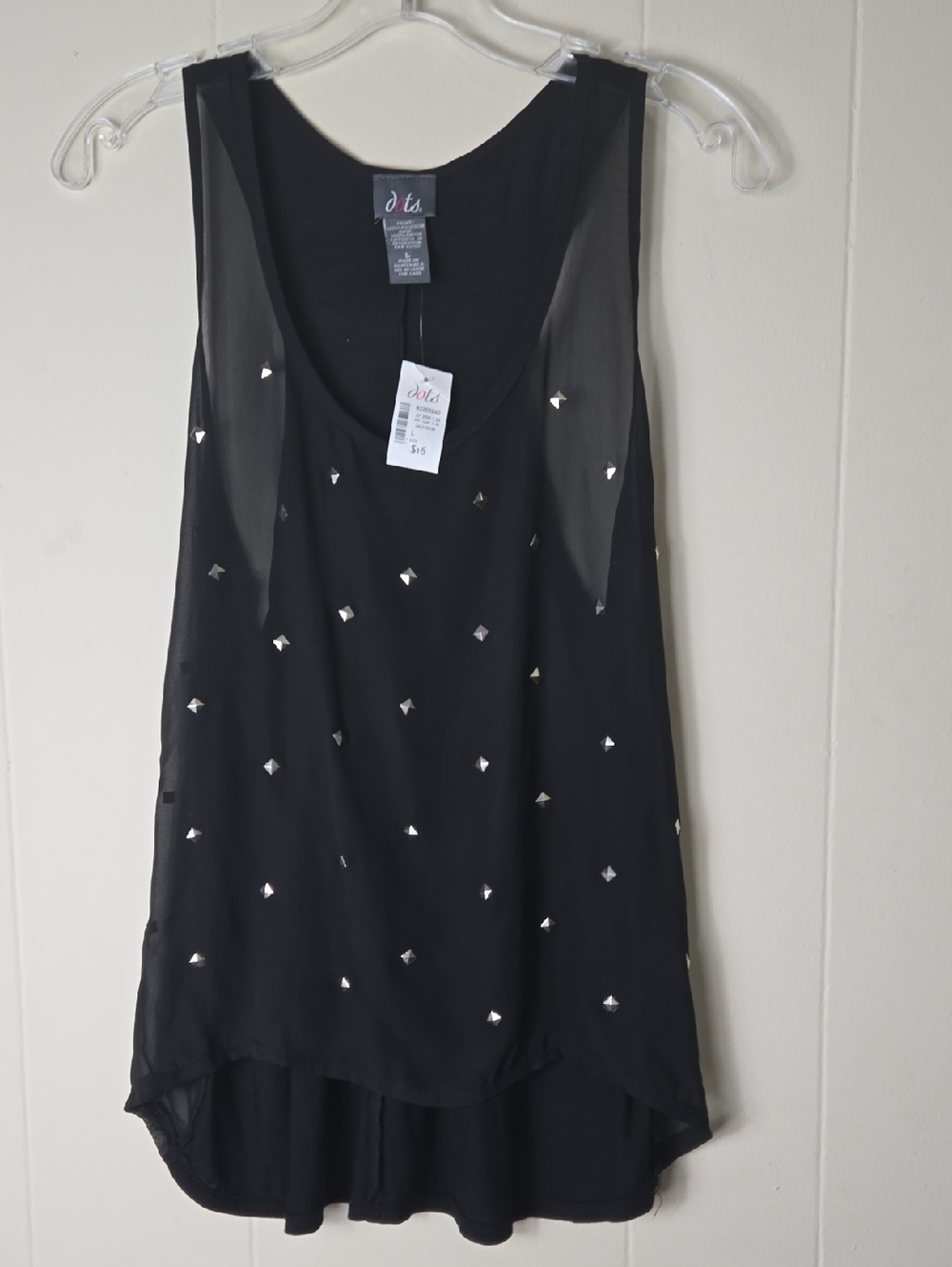 Dots Black Sleeveless Stud-Embellished Camisole
